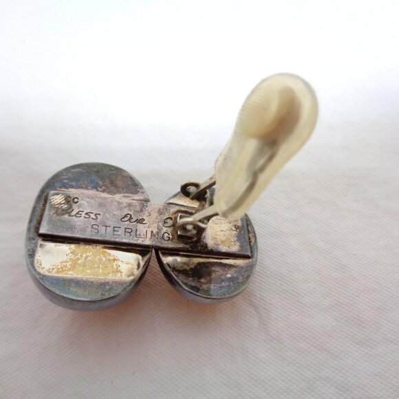 Rebecca Collins Sterling Silver Amber and Orange Jade Clip On Earrings - Picture 3 of 8